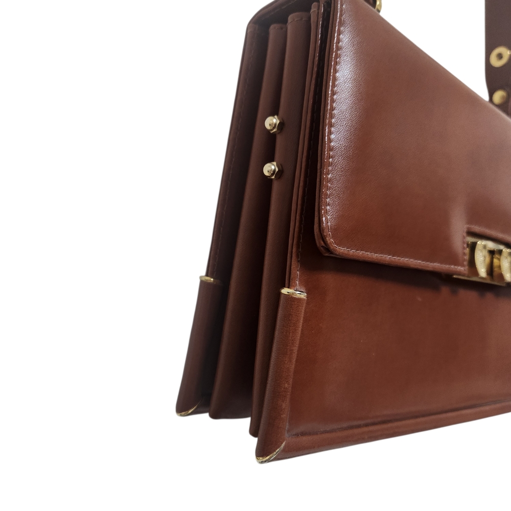 💐VTG 1950s Michelangelo Leather Kelly Bag Turn Lock Accordion Florence Italy - Picture 3 of 16